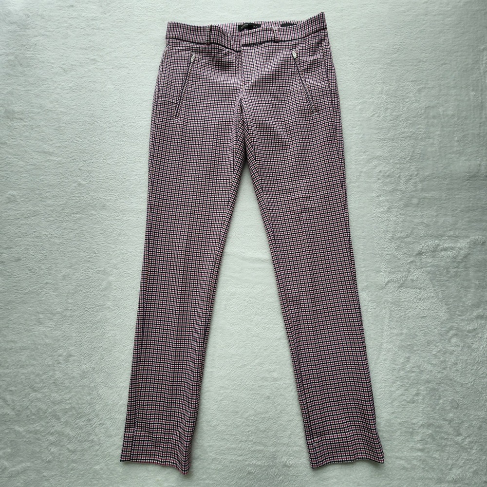 Banana Republic Sloan Skinny Pants Womens 4L Pink Plaid Check Zip‎ Pockets Tall
